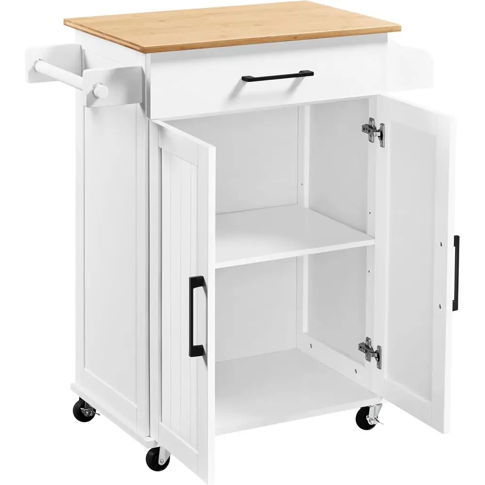 Coffee Equipment Rack - White Rolling Kitchen Cart with Storage